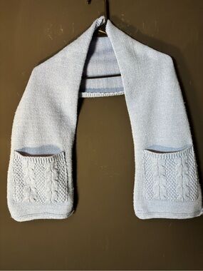 Light Blue Knit Scarf Sweater with Cable-Pocket Detail